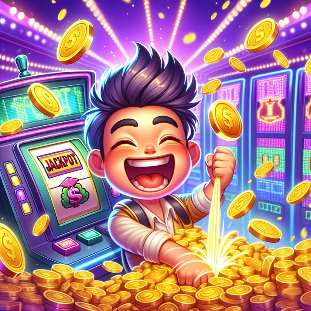 CK44 slot machine characters with golden coins and jackpot symbols